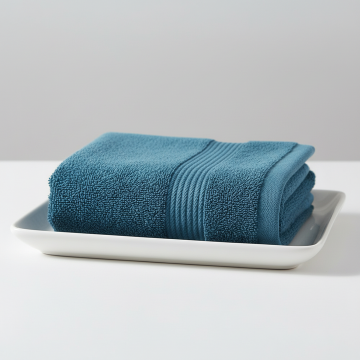 Detail of the looped texture of a premium soft cotton towel from the 6-piece set, emphasizing its quality
