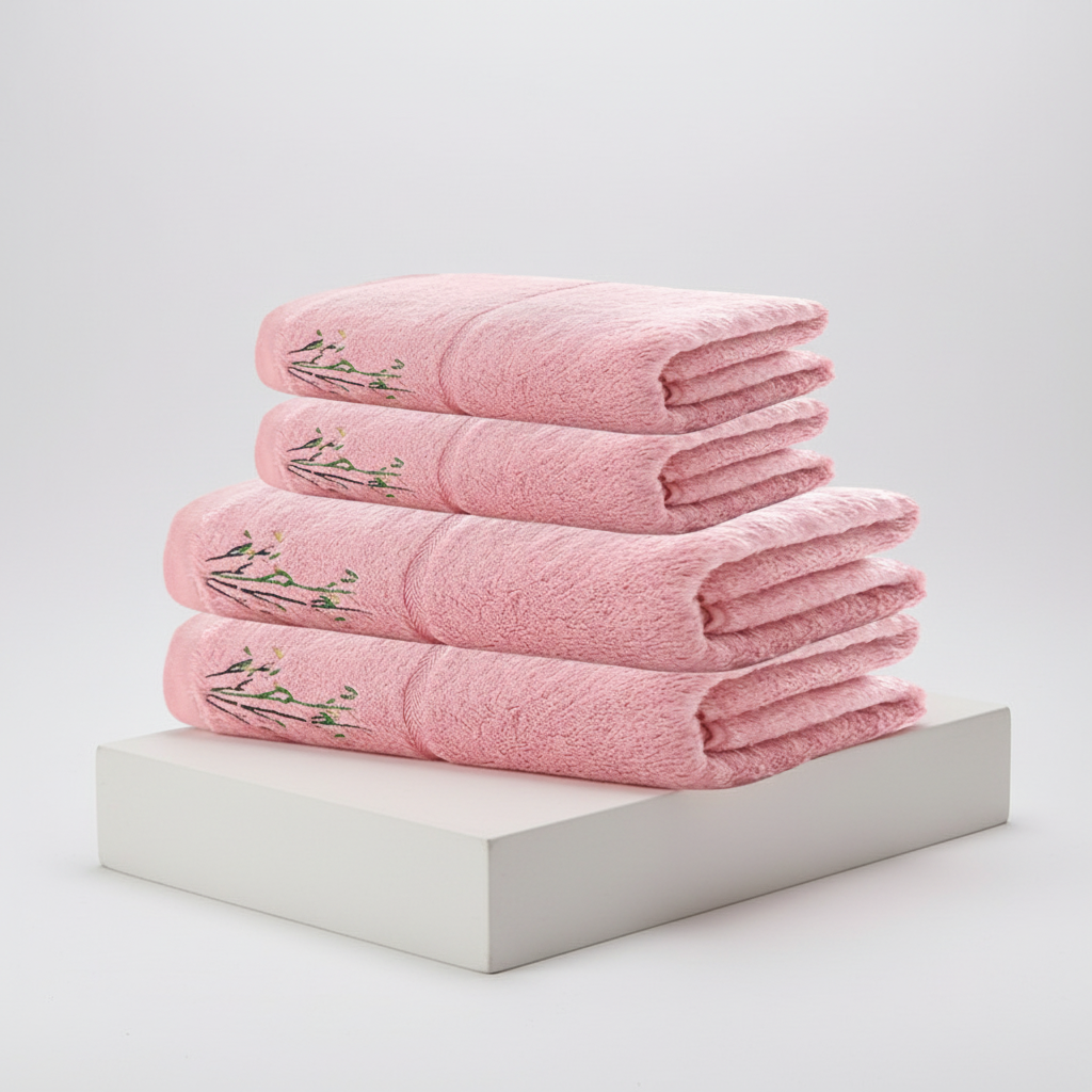 White bamboo towel set on a marble counter, highlighting its absorbent nature and elegant, antibacterial finish.