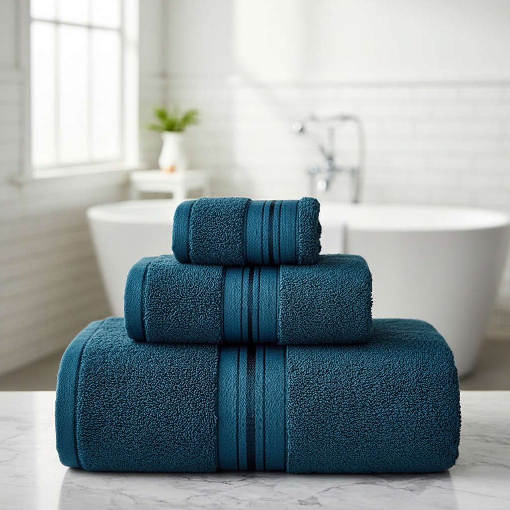 Plush white cotton absorbent 3-piece towel set for a luxurious bathroom experience
