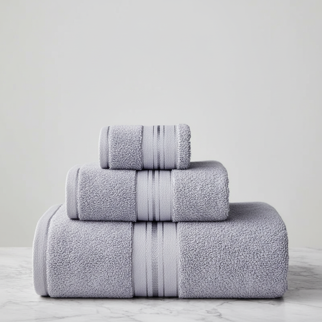 Comfortable and plush cotton absorbent towel set, ideal for modern bathroom decor