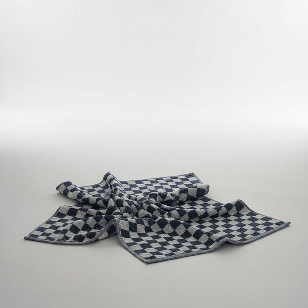 Collection of various sized soft cotton towels from the ShimmerTowel set, neatly folded for bathroom linen storage.