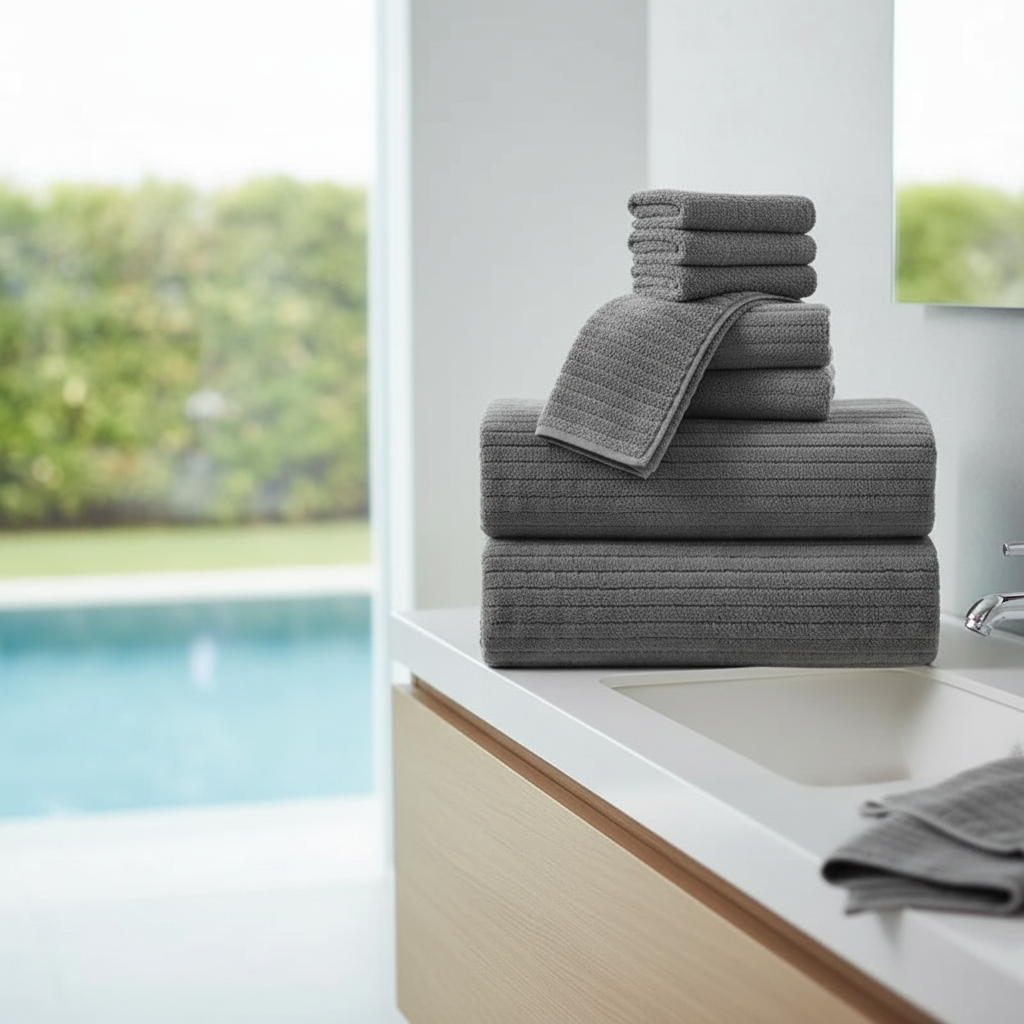 Plush white quick-dry terry bath towel set, absorbent and soft, for home essentials.