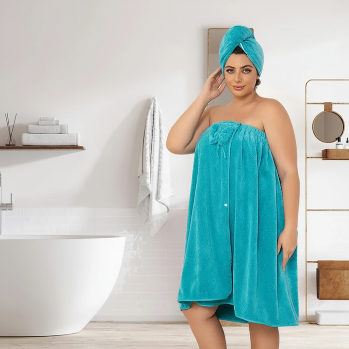 Plush women's oversized bathrobe, thick and absorbent, perfect for spa comfort and loungewear
