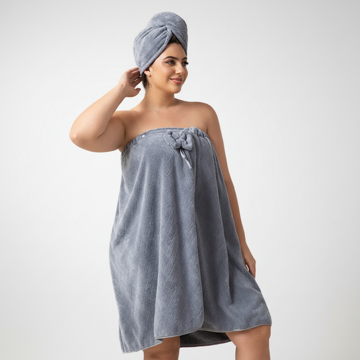 Women's thick plush bathrobe with shower cap, absorbent and cozy loungewear for relaxation