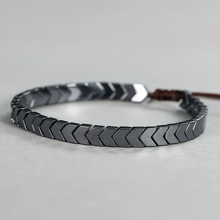 Unisex adjustable hematite beaded bracelet, natural polished stone. Perfect for men & women, spiritual jewelry.