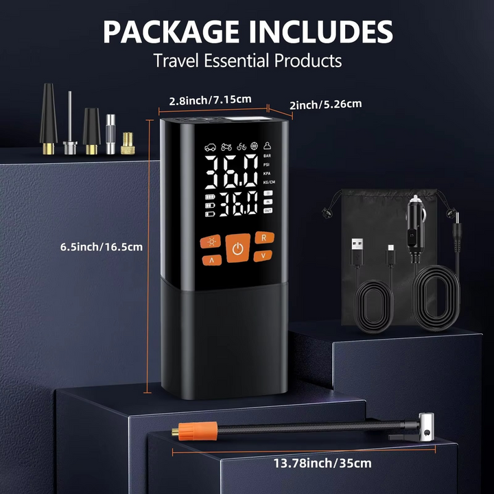 Powerful 25000mAh battery portable tire inflator & 180 PSI air compressor for emergency roadside assistance.