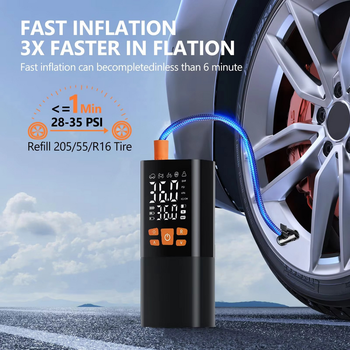Digital 180 PSI tire inflator, 25000mAh battery. Cordless pump for car, motorcycle, bike & ball inflation.