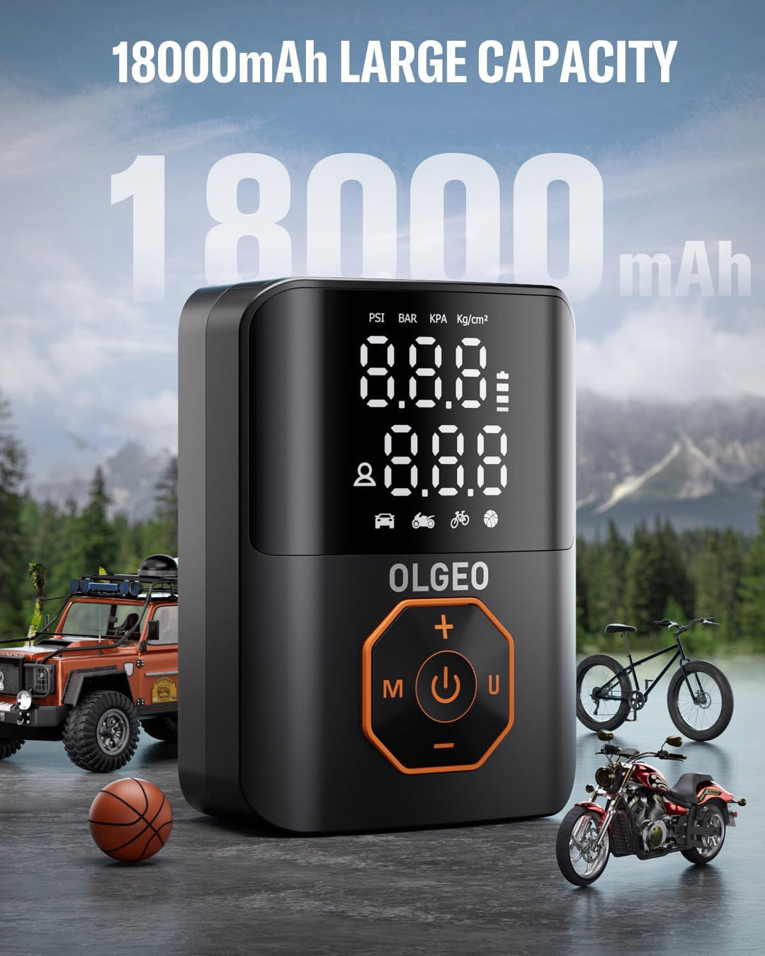 Durable 18000mAh bicycle & car tire compressor for quick inflation on the go