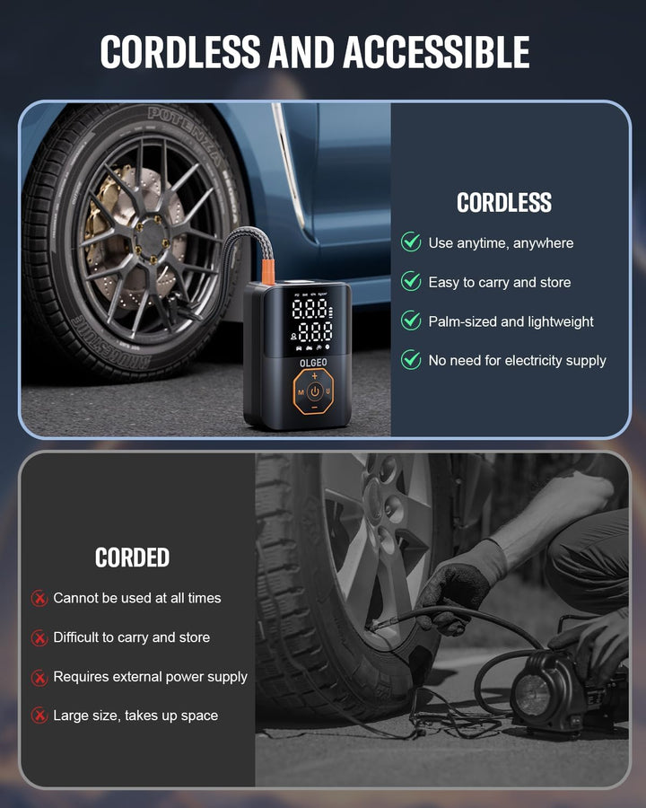 Powerful 18000mAh portable tire inflator, motorcycle gear for easy transport