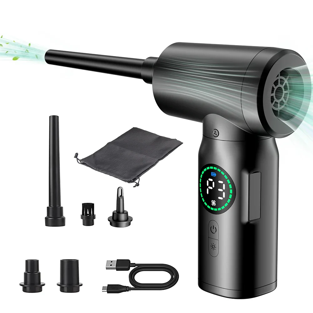 Portable 2-in-1 cordless dust blower & vacuum cleaner with LED light for home & car cleaning.