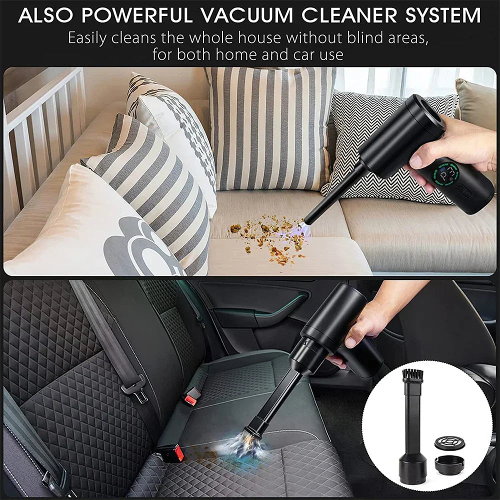 Rechargeable mini dust blower & vacuum, perfect for keyboard, computer & automotive cleaning.