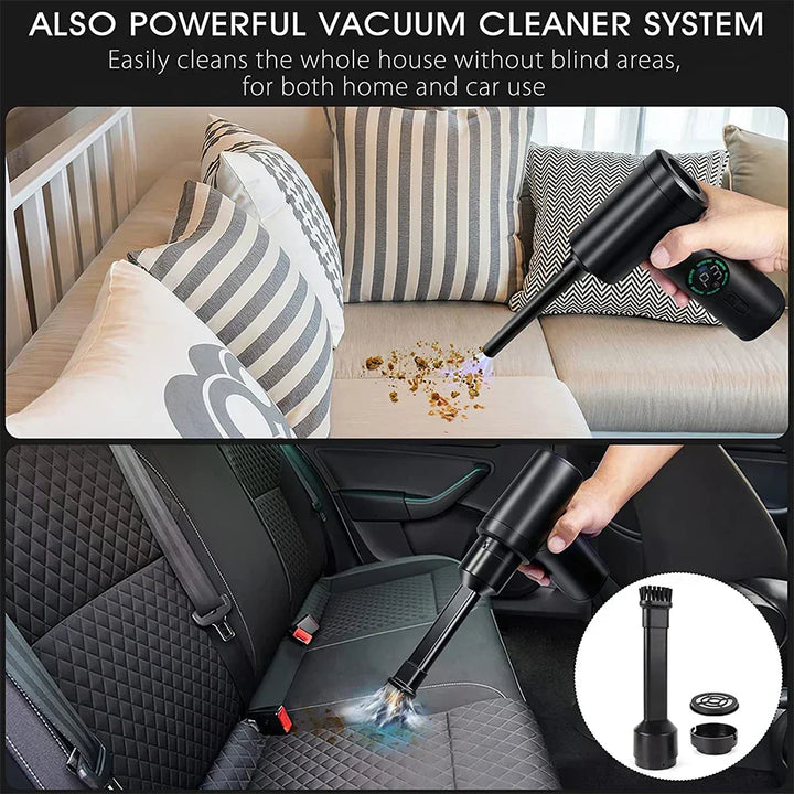 Rechargeable mini dust blower & vacuum, perfect for keyboard, computer & automotive cleaning.