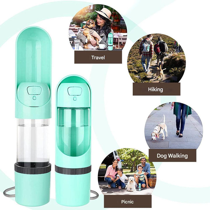 BPA-free 2-in-1 dog feeder and water bottle, perfect for outdoor fun and pet travel.