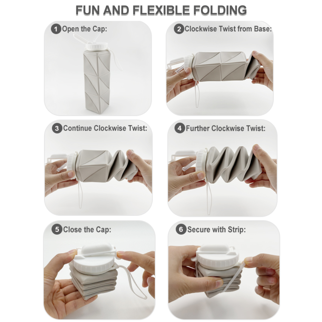 Easy-to-carry 20 oz collapsible silicone water bottle. Reusable, leak-proof & perfect for travel.