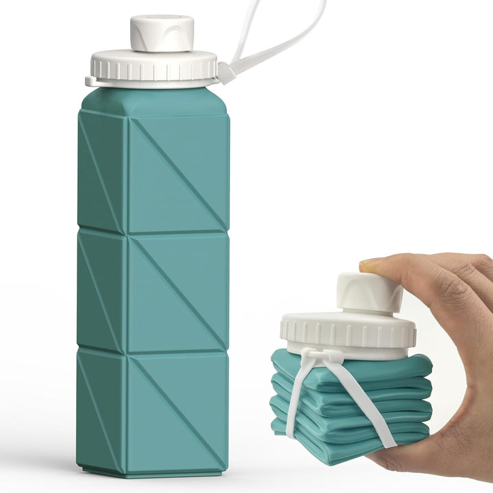 Durable 20 oz silicone water bottle, collapsible for gym & sports. Leak-proof and portable.