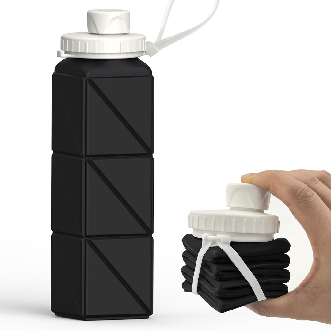 Flexible silicone 20 oz water bottle, collapsible and leak-proof. Perfect for on-the-go hydration.