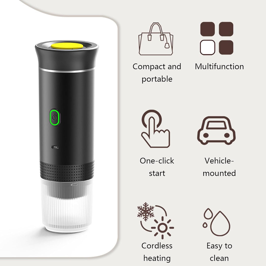 Handheld espresso maker, 3-in-1 functionality, and rechargeable for on-the-go brewing