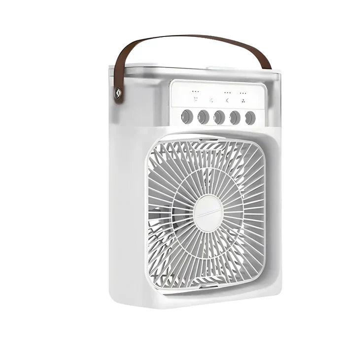 Modern 3-in-1 personal air cooler & humidifier with vibrant LED lighting. Essential portable summer comfort.