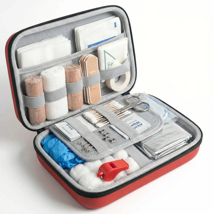Compact 38-piece emergency first aid kit for home, car, and travel. Ideal for immediate wound care & safety.
