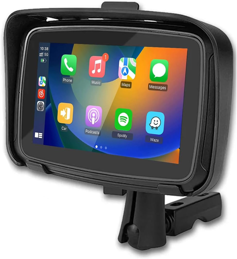 Portable 5-inch motorcycle monitor with CarPlay & Android Auto for navigation on rides