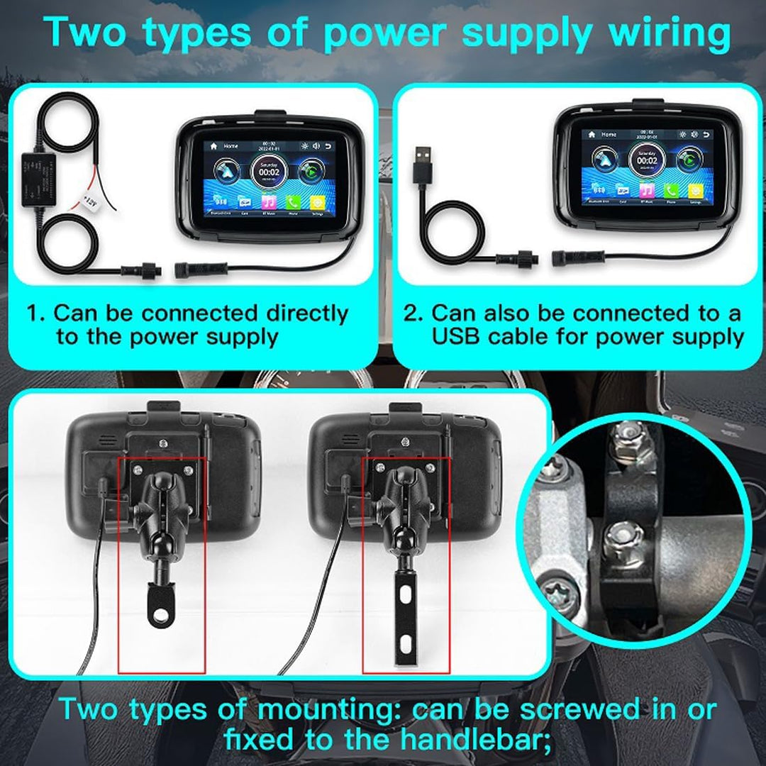 Universal motorcycle display showing Apple CarPlay interface, perfect for navigation and calls