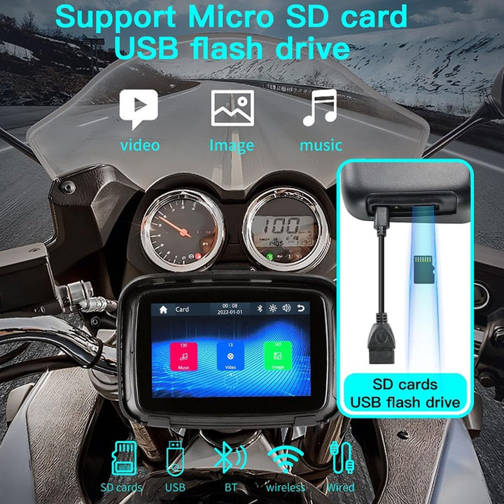 Motorcycle accessory: portable monitor with Bluetooth for media and navigation during rides