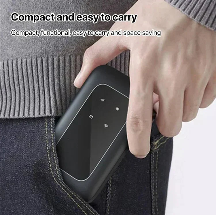 Compact portable 5G WiFi hotspot. Essential travel gadget for reliable high-speed mobile internet on the go.