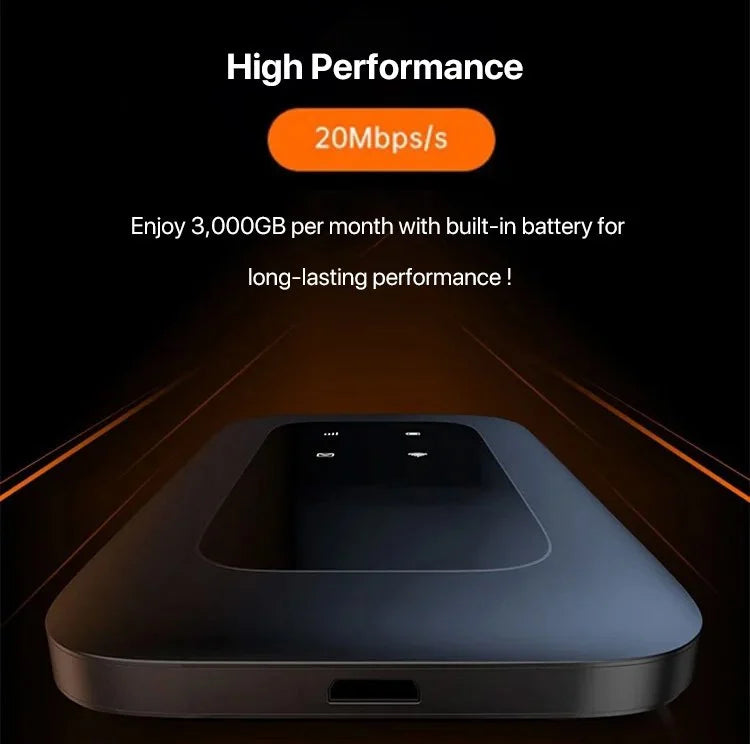 Portable 5G WiFi hotspot with clear display. Unlocked modem for global high-speed mobile internet & data.