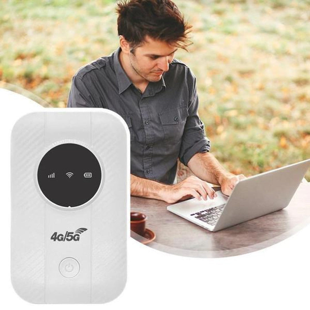 Portable 5G WiFi router for fast internet connectivity on travel, home office, or outdoor use.