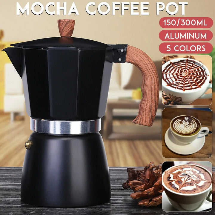 Compact travel espresso maker. Manual brewing Moka pot for outdoor adventures & camping.