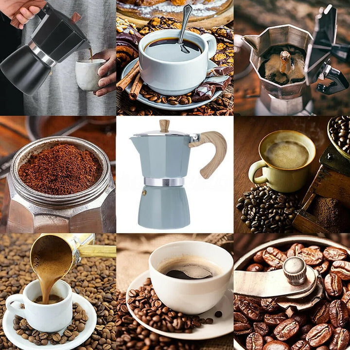 Stovetop espresso percolator, an essential kitchen coffee maker for rich Italian coffee.