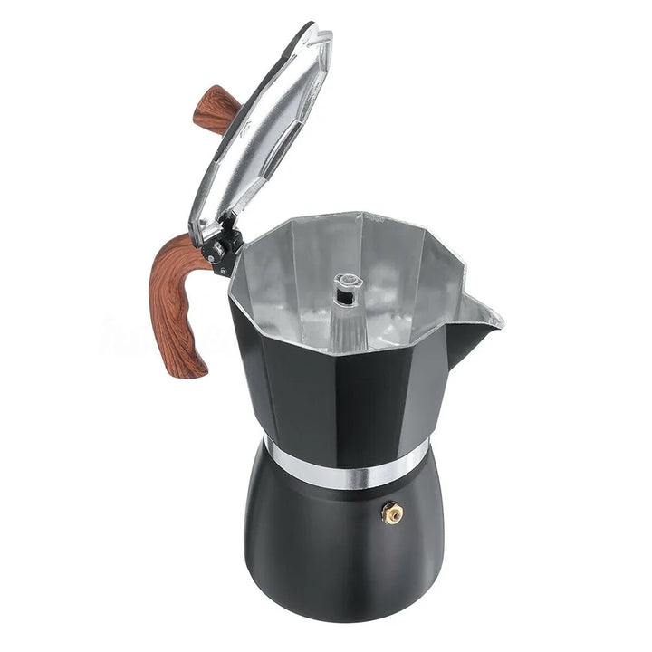 Durable aluminum coffee percolator. Perfect for portable espresso and travel coffee brewing.