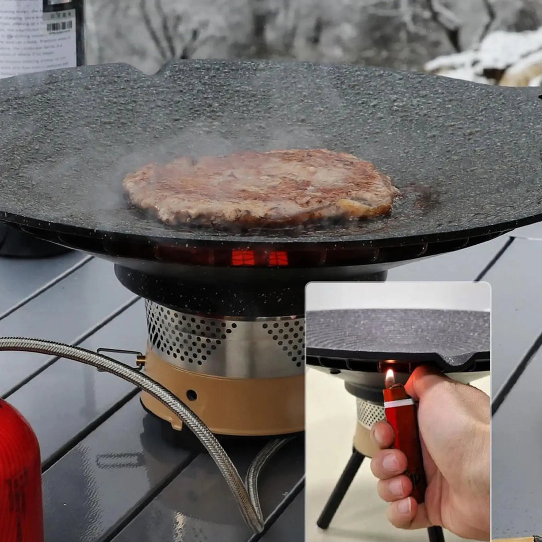 Durable aluminum grill pan for delicious campfire meals and outdoor cooking