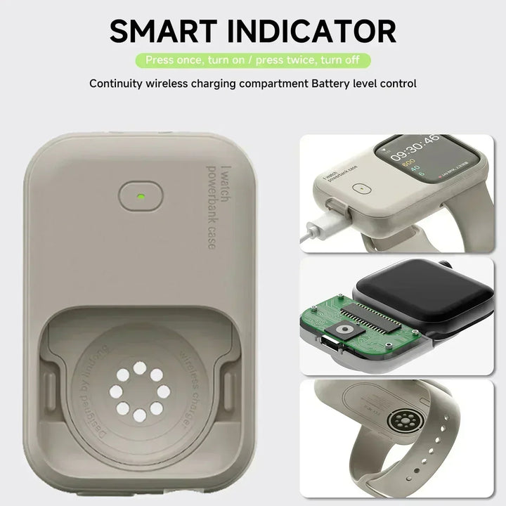 Compact 1200mAh Apple Watch portable wireless charger, ideal for travel and on-the-go power.