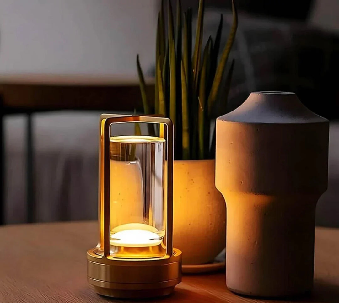 Portable AuroraGlow crystal LED table lamp for decorative ambiance, waterproof design.