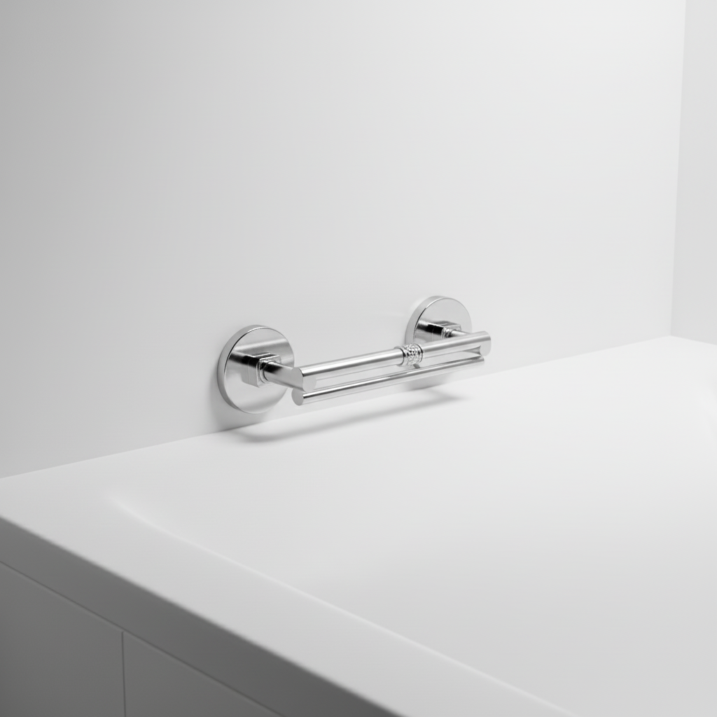 SlipGuardo portable anti-slip grip on a shower wall for bathroom safety and mobility aid.