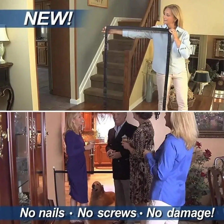 Secure pet safety gate, ideal for blocking doorways and stairs, ensuring home safety for dogs and cats.