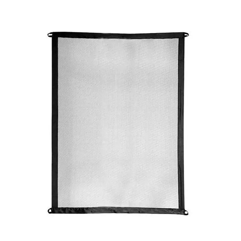 Multi-use pet safety gate for dogs & cats; a portable, retractable black barrier for doorways, stairs, and home safety.