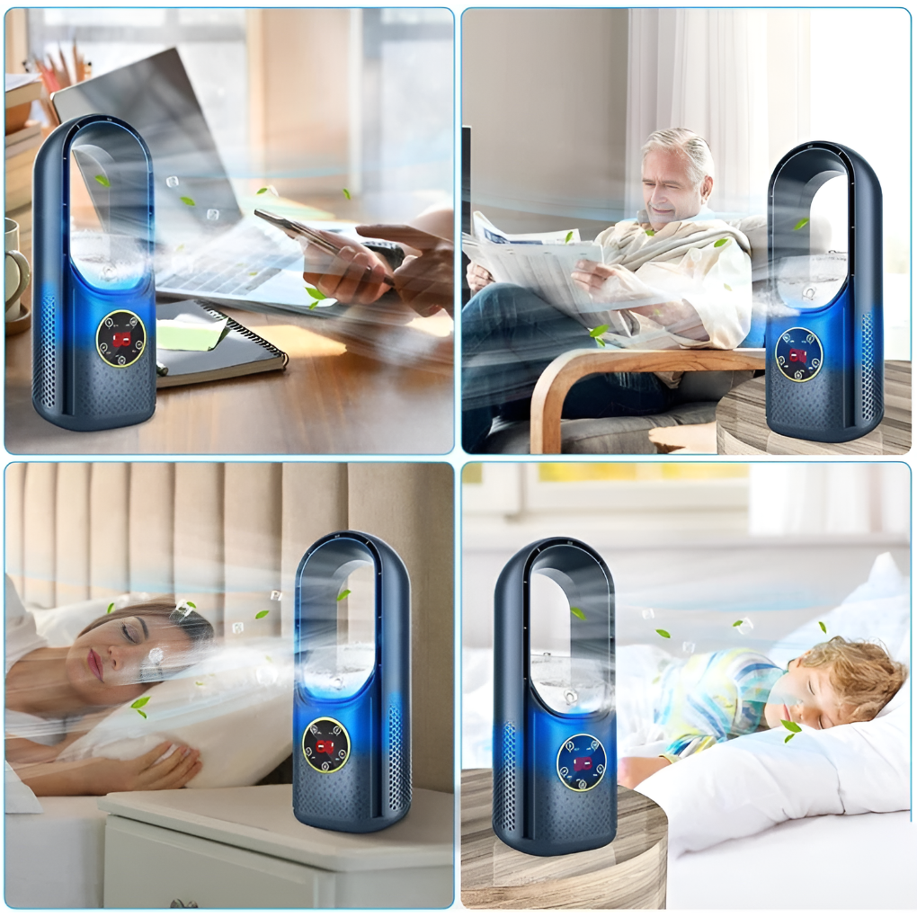 Unisex portable bladeless air cooler for home comfort, ideal as a quiet desk or office fan.