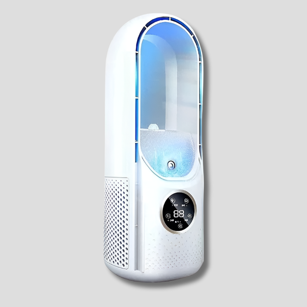 Personal bladeless desk fan, a quiet portable air cooler bringing home and office comfort.