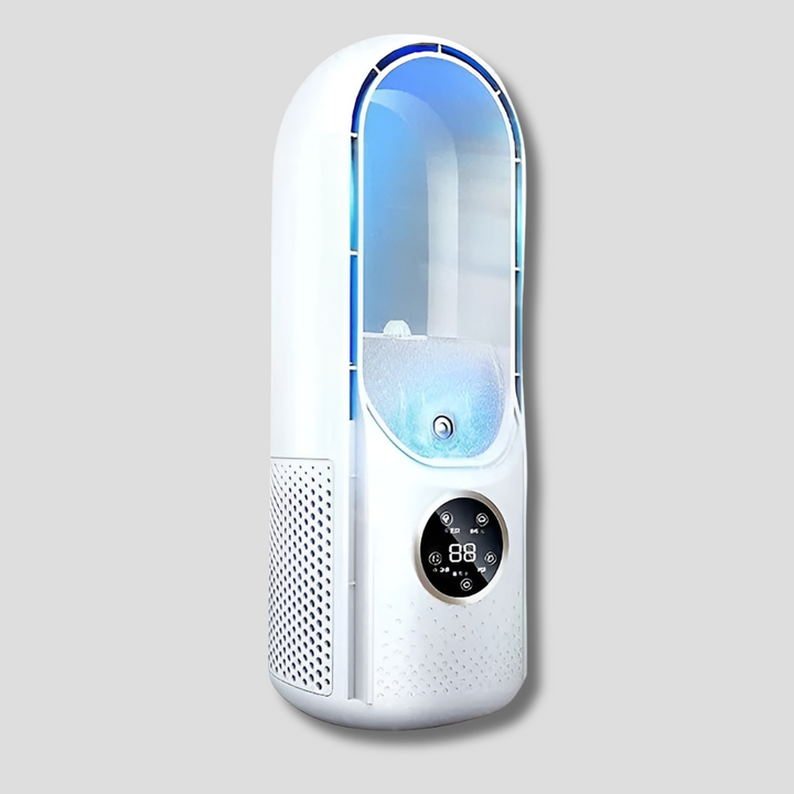 Personal bladeless desk fan, a quiet portable air cooler bringing home and office comfort.