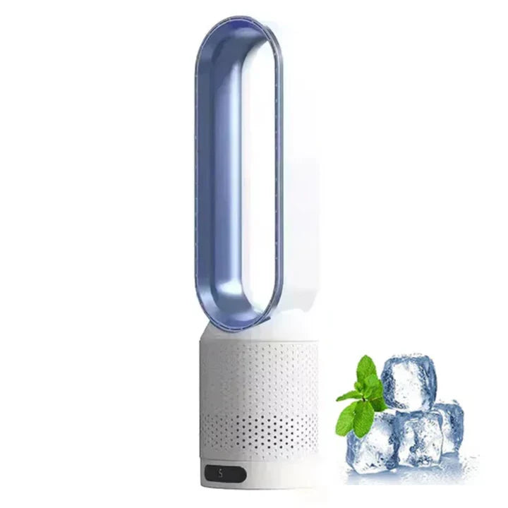 Safe, modern bladeless fan with air purification. Portable design & remote control for cool, clean air in any room.