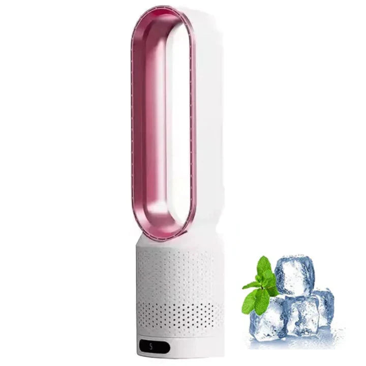 Home comfort solution: portable bladeless air purifier fan. Quiet, safe & modern with remote control for ideal cooling.