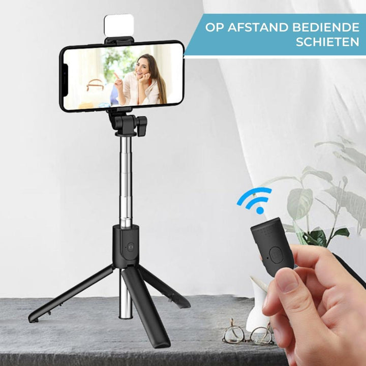 Wireless Bluetooth selfie stick & tripod for smartphone photography & video. Essential content creator gadget with remote.