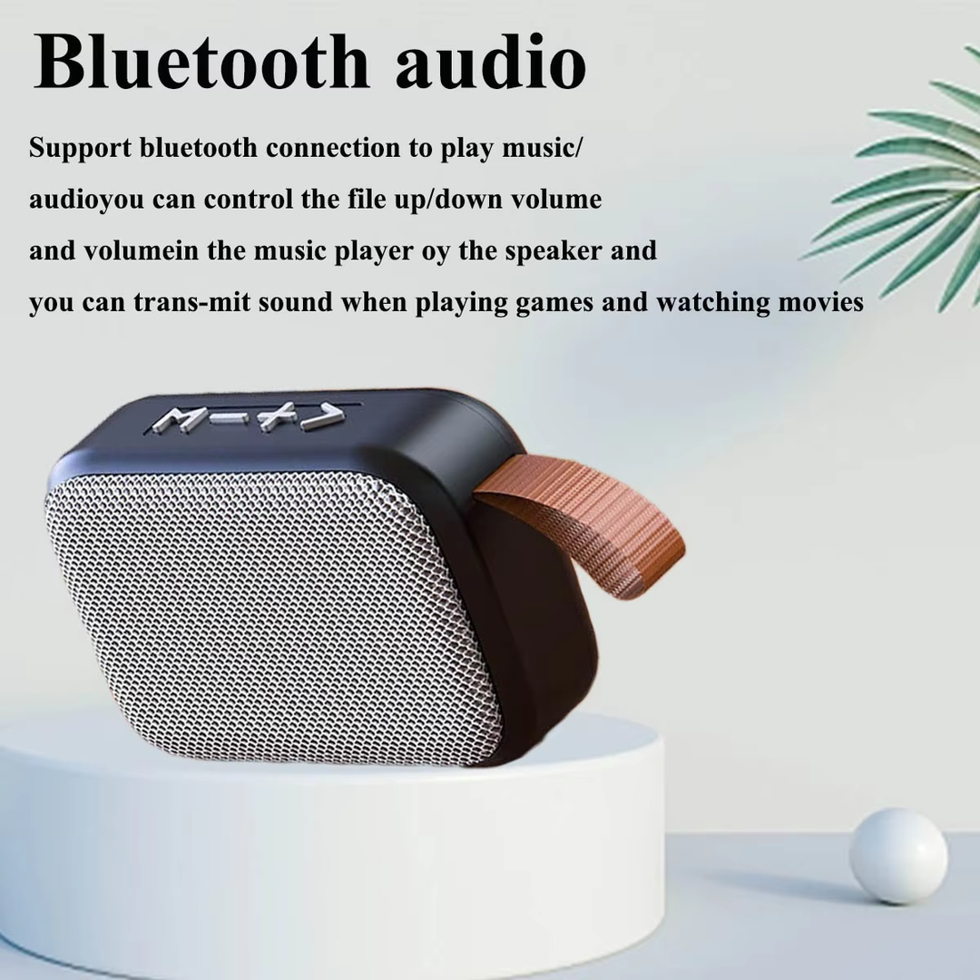 Sleek black portable Bluetooth speaker, featuring immersive 3D stereo Hifi sound technology.