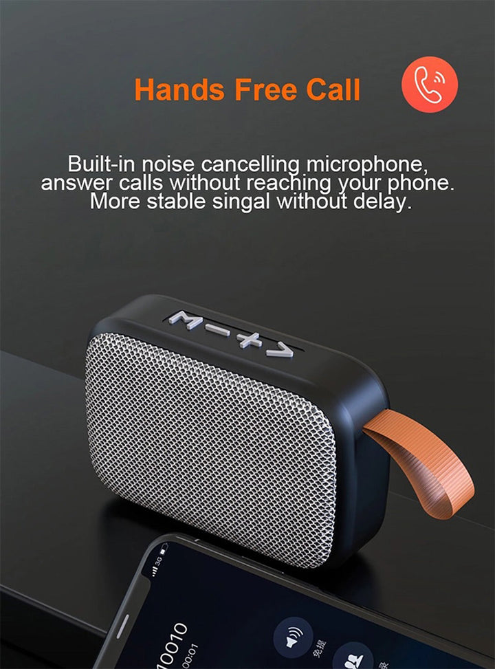 Close-up of a wireless portable Bluetooth speaker, highlighting its premium Hifi sound capabilities.