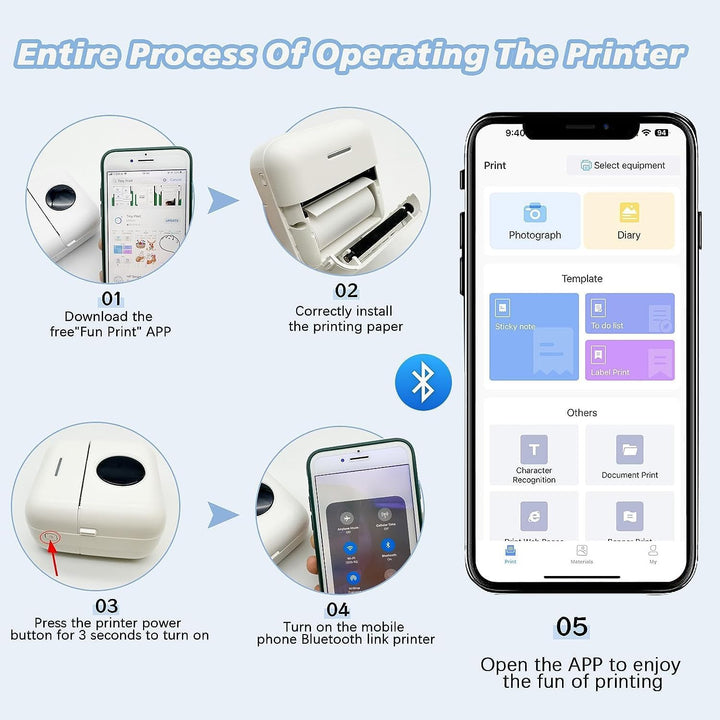 Efficient portable labelmaker utilizing Bluetooth and thermal printing technology