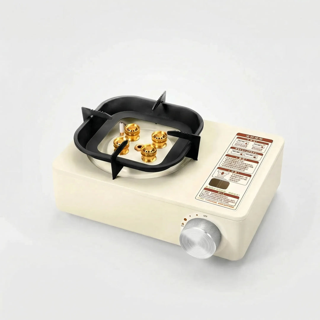 Lightweight portable camping gas stove for outdoor cooking, travel, and emergency preparedness. Easy to use.