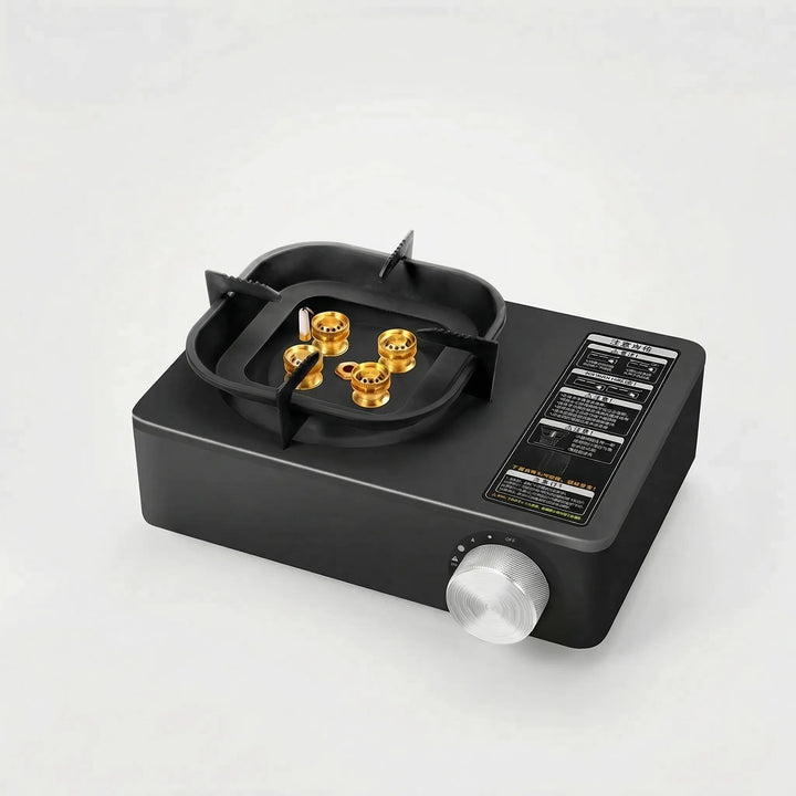 Efficient portable camping gas stove, high-output burner for quick outdoor meals, suitable for travel & hiking.