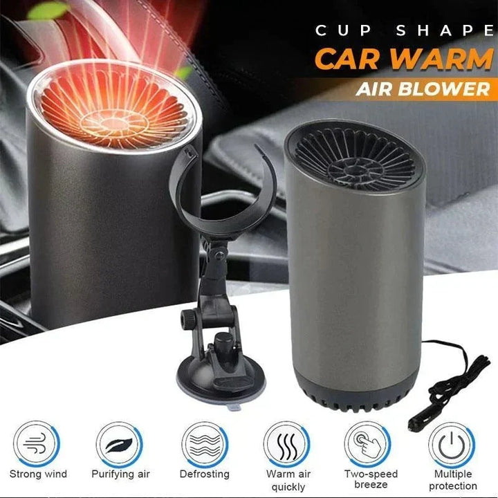 Compact portable car heater & defroster. Quickly clears frost & fog for enhanced vehicle comfort and safety.